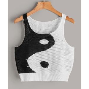 Y2K 90s Yin Yang Knit Tank Top Black / White Sleeveless Sizes S-L Availble